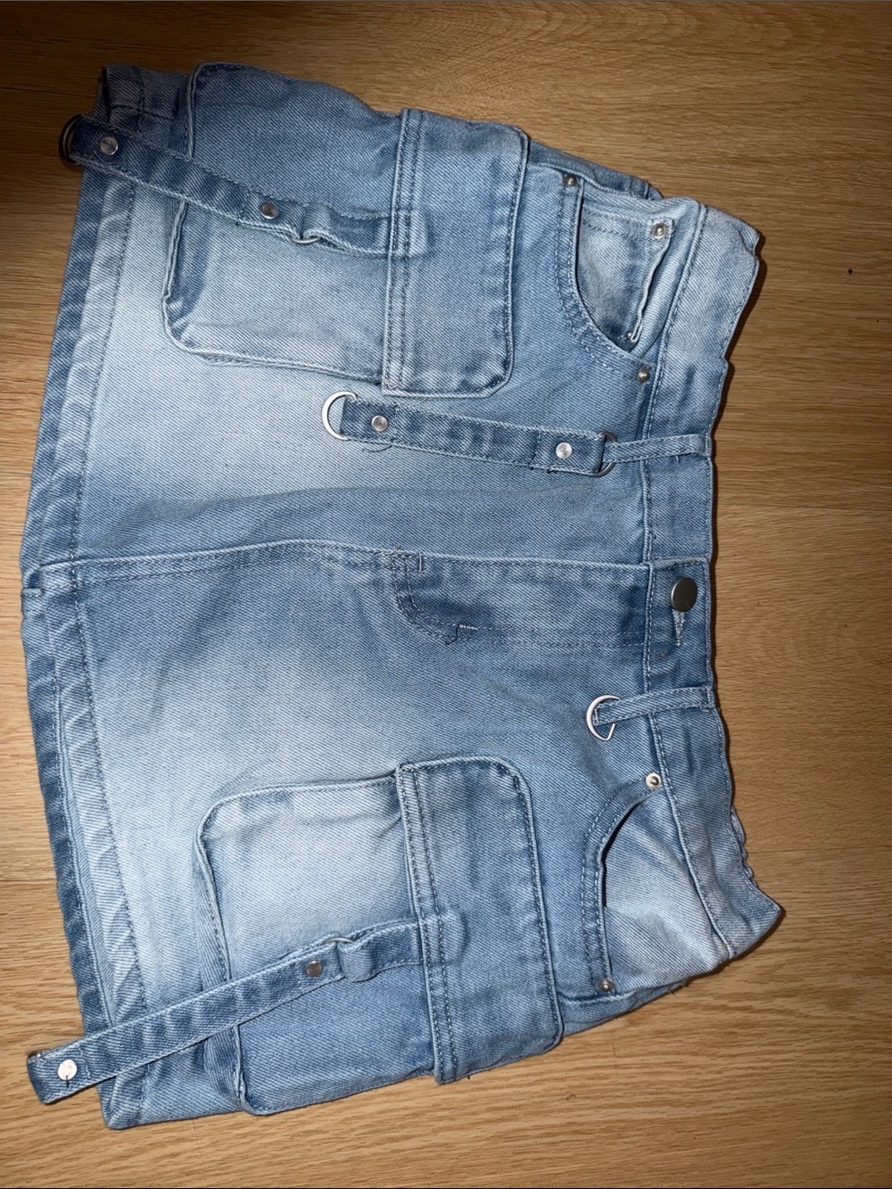 Light Blue Denim Maxi Skirt with Utility Pockets